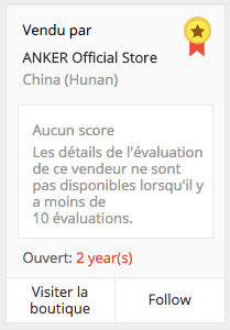 Note des vendeurs sur Aliexpress